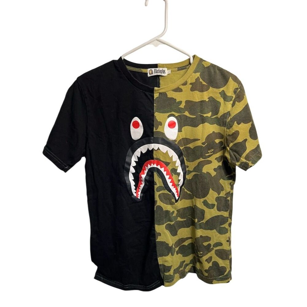 A Bathing Ape Men's Shark Split Print T-Shirt Multicolor Size L